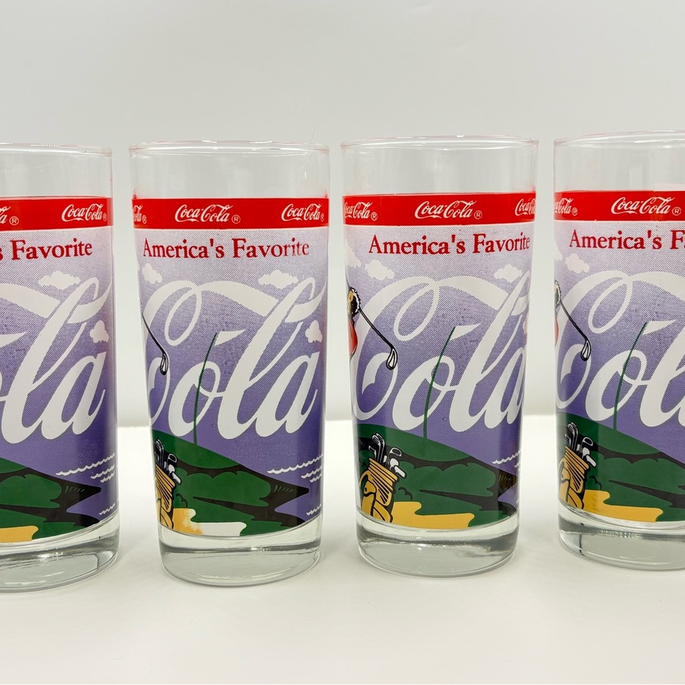 Coca-Cola America's Favorite Glass Set with Red and Purple Accents